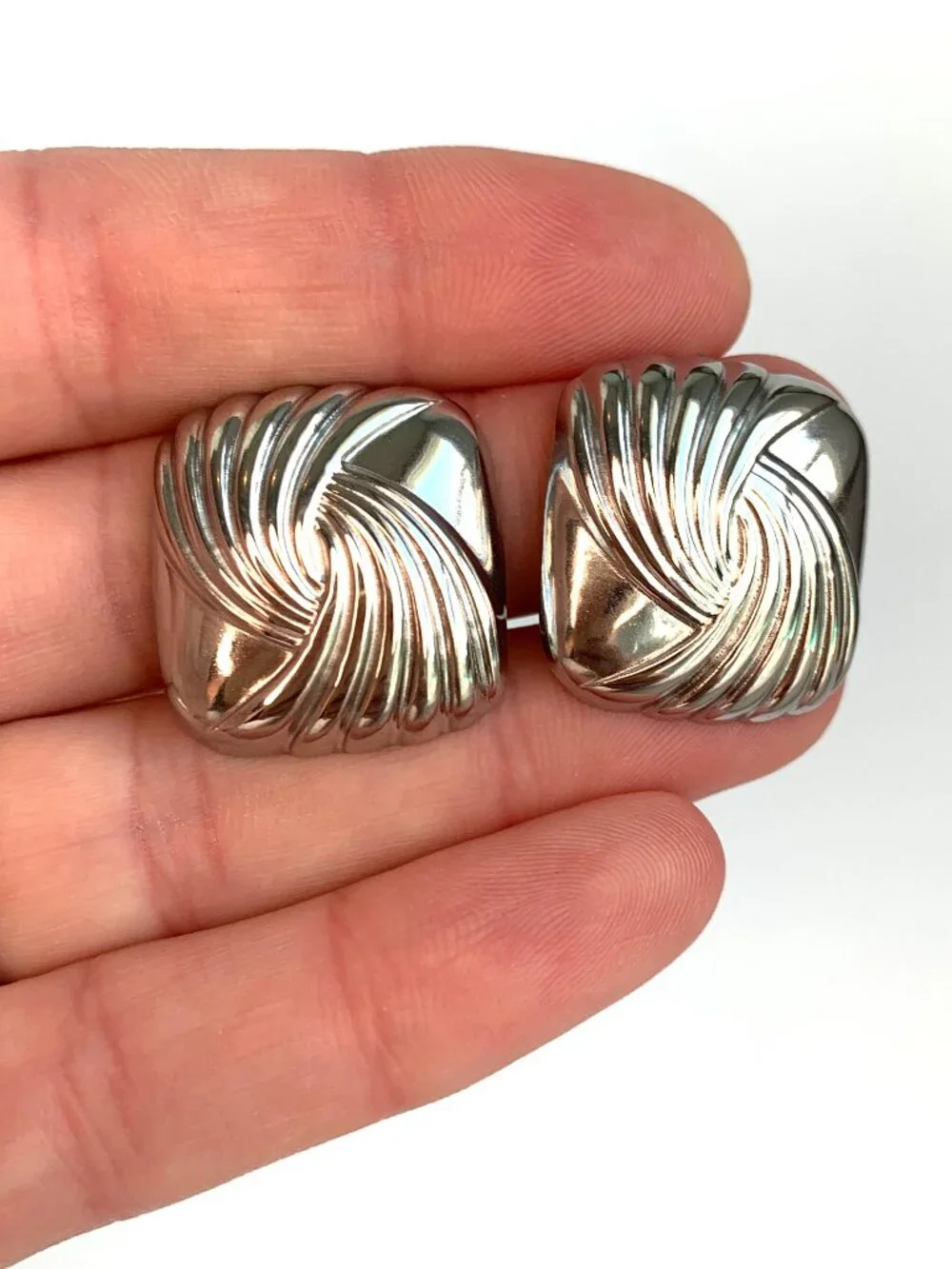 NEW~ Anthropologie Silver Swirl Square Post Earrings
